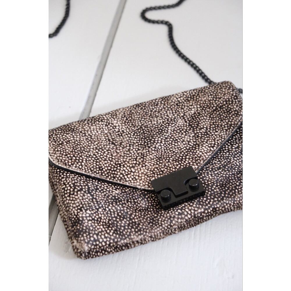 Loeffler Randall Lock Real Fur Trim Shoulder Clutch Bag with Chain Strap
